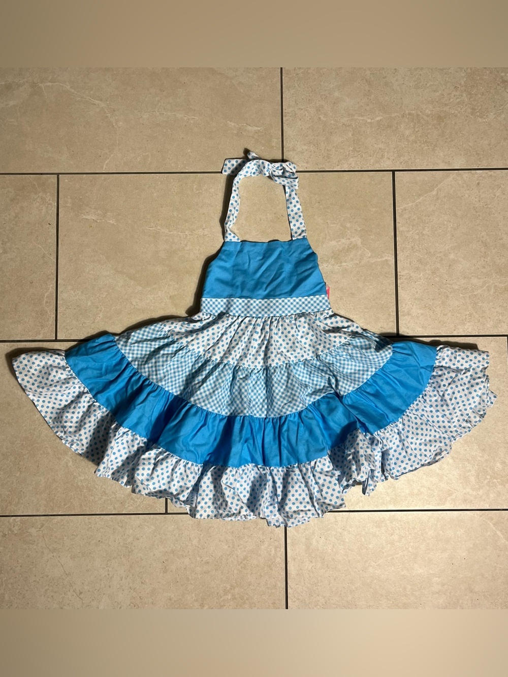 Ricrac & Ruffles Girls Blue Polka Dot Halter Dress Size 4T Summer